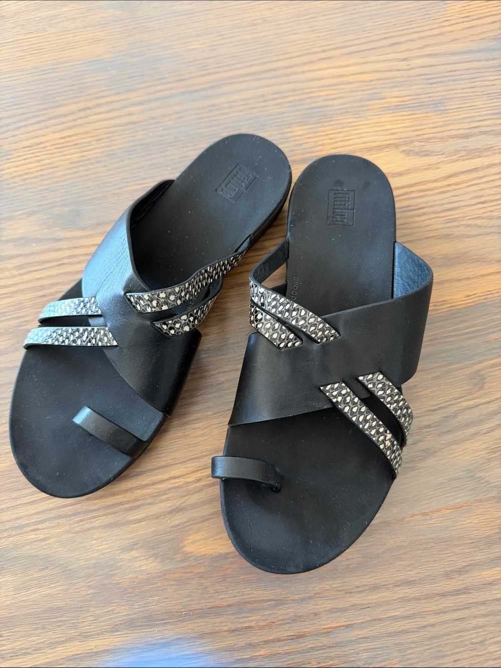 Fitflop Black Slide Sandals with Studded Straps